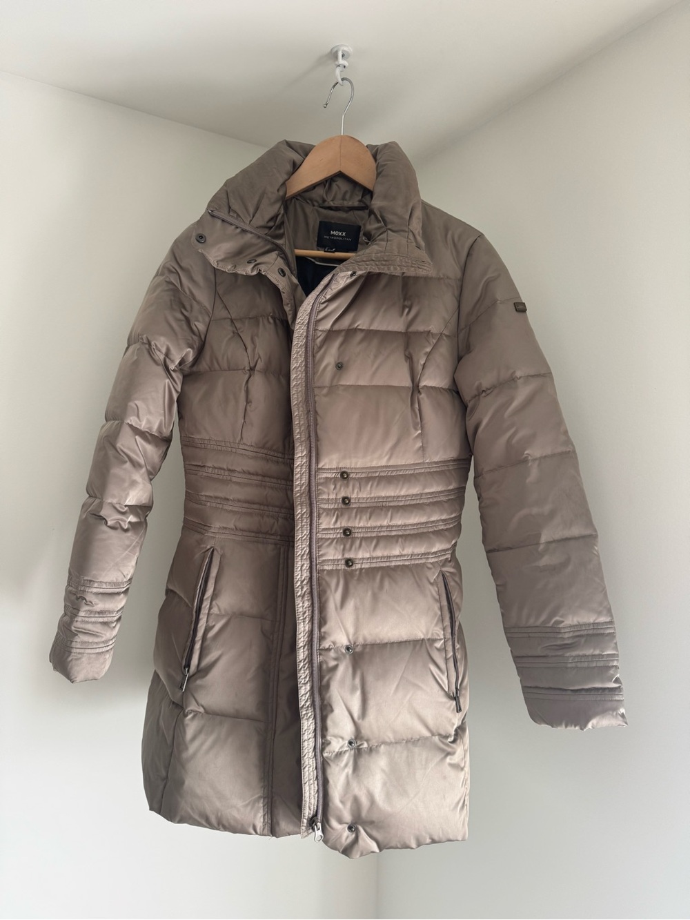 Mexx Taupe Quilted Long Puffer Coat